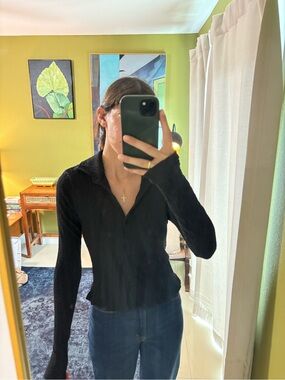 Divided Black knit Button-Down Collared Top